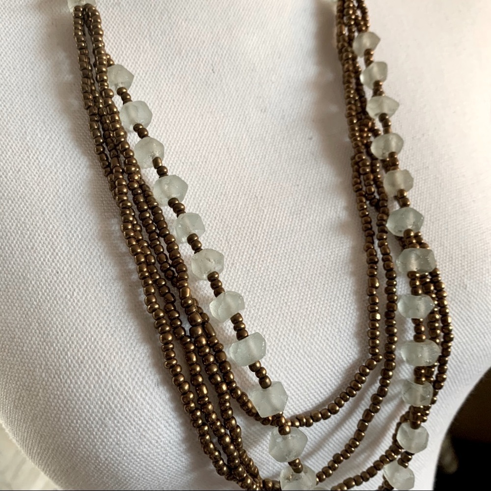 💚2/$5 Glass, Bronze, and Leather Necklace
